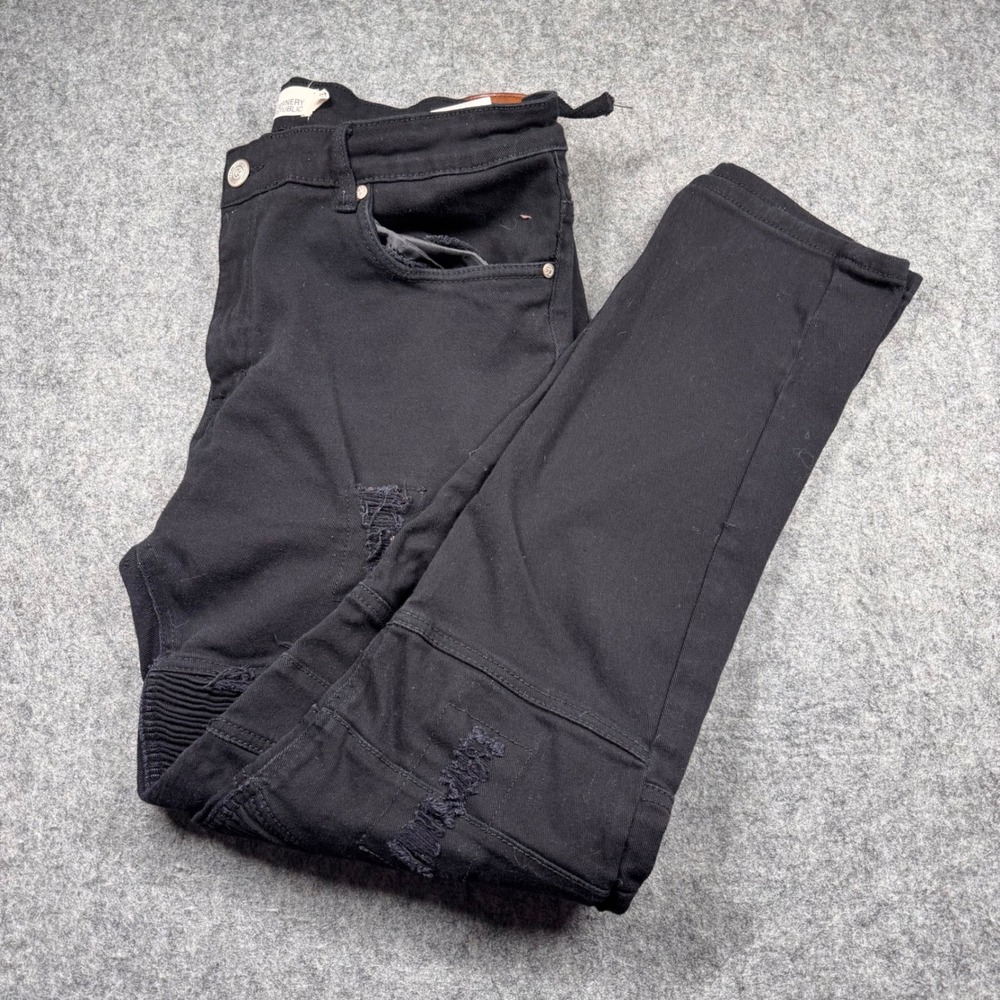 Refinery Republic Mens Moto Biker Jeans Black Distressed Slim Fit 38x32 MNJN3070